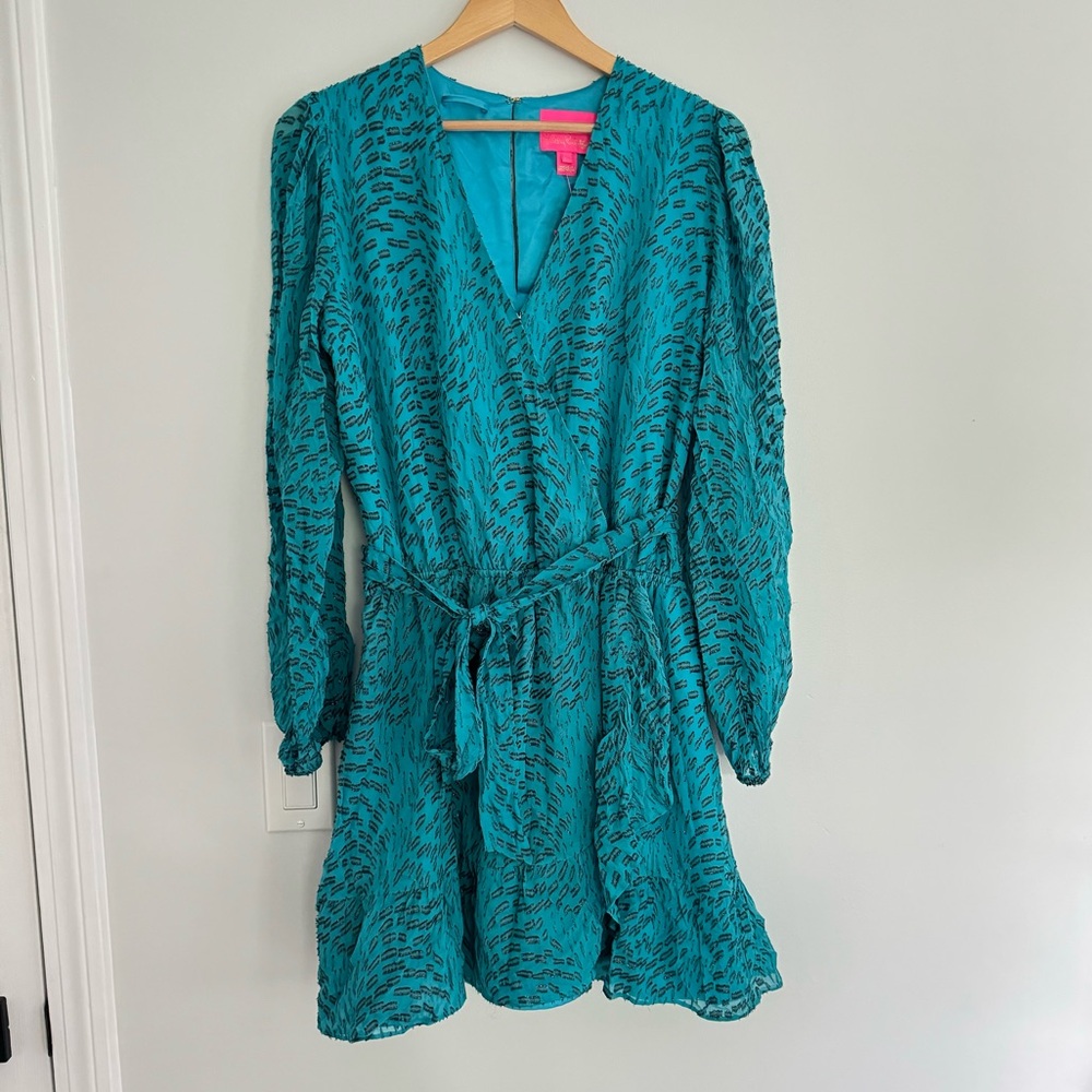 NWT Lilly Pulitzer Alfie Silk Romper Teal Bay Silk Swirl Size Medium